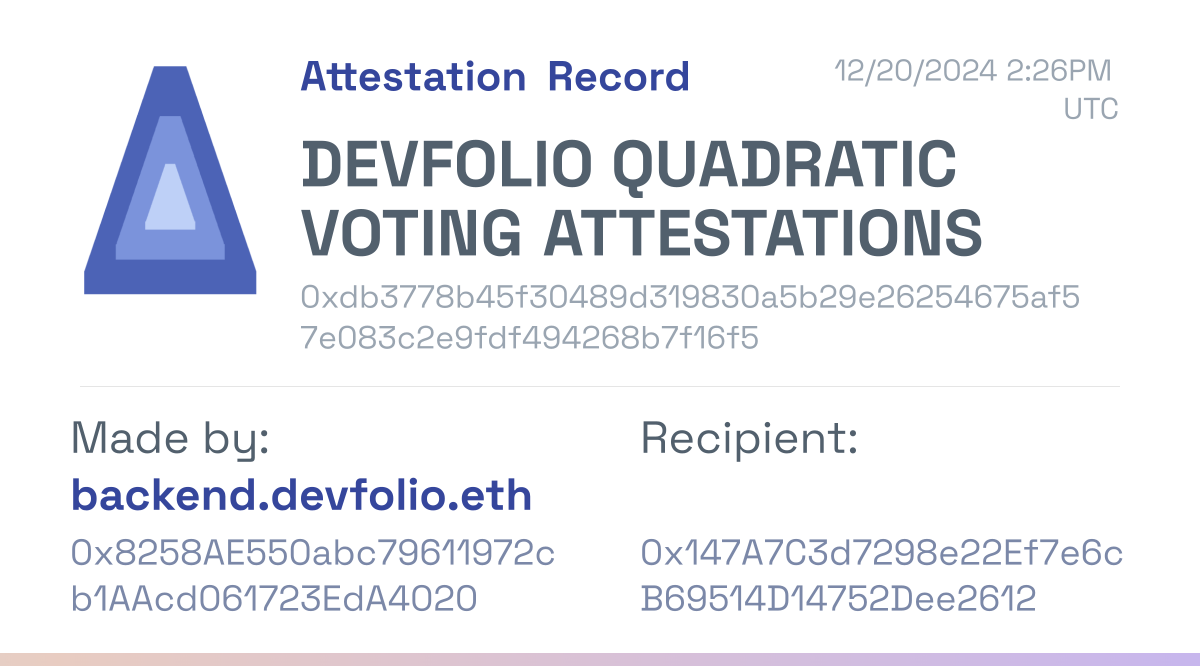 Attestation (DEVFOLIO QUADRATIC VOTING ATTESTATIONS) - 0xdb37...f16f5